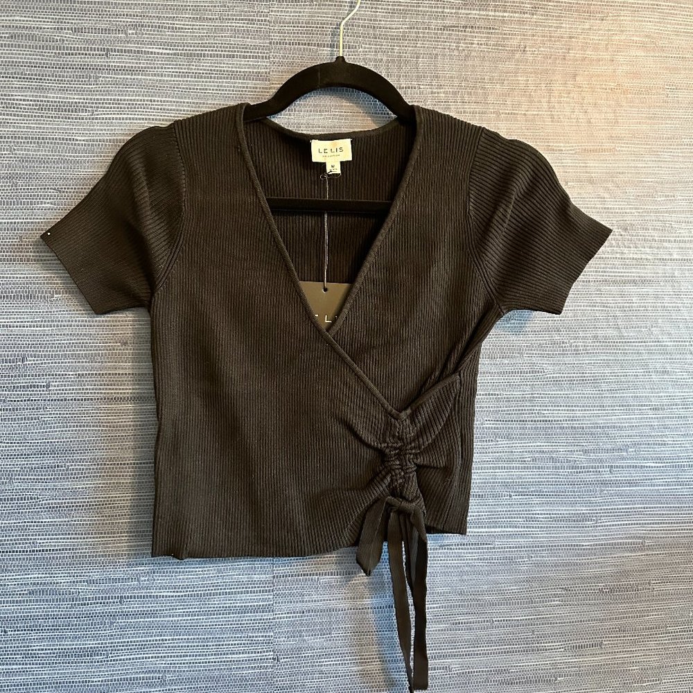 Lelis Black V-Neck Cinch Tie Top